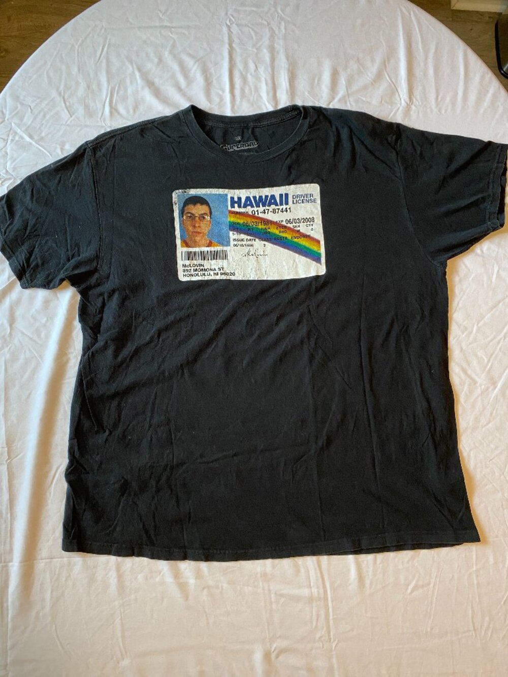 Superbad McLovin Hawaii Driver License Graphic T Shirt Mens XL Black
